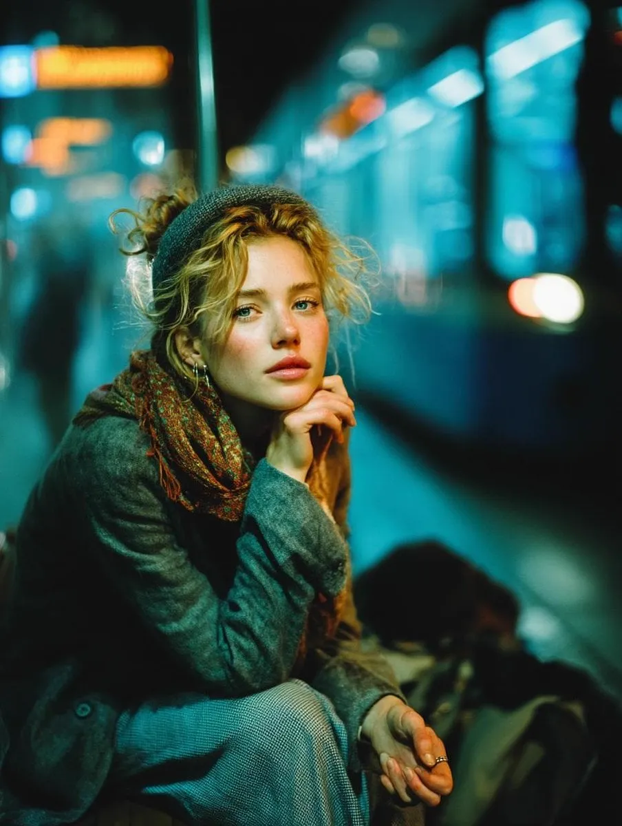 { "Objective": "Create a moody cinematic portrait capturing quiet introspection…