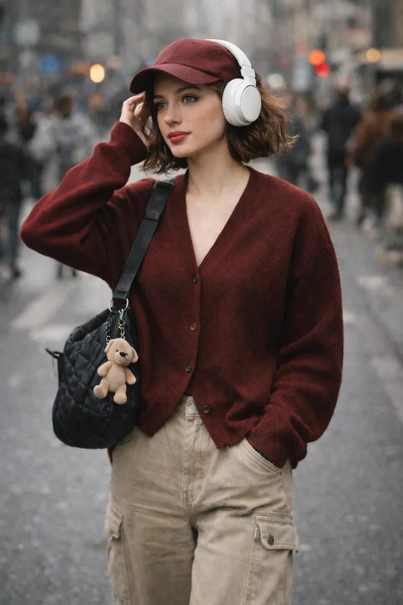 A high-quality, candid street photography shot of a stylish young woman with… — 2/2