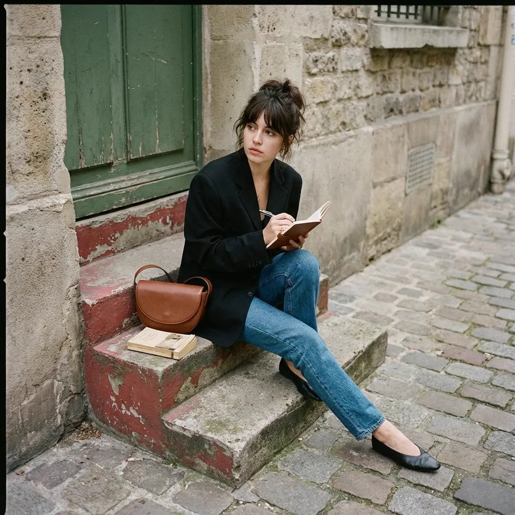 { "image_generation": { "subject": { "description": "young woman sitting on…