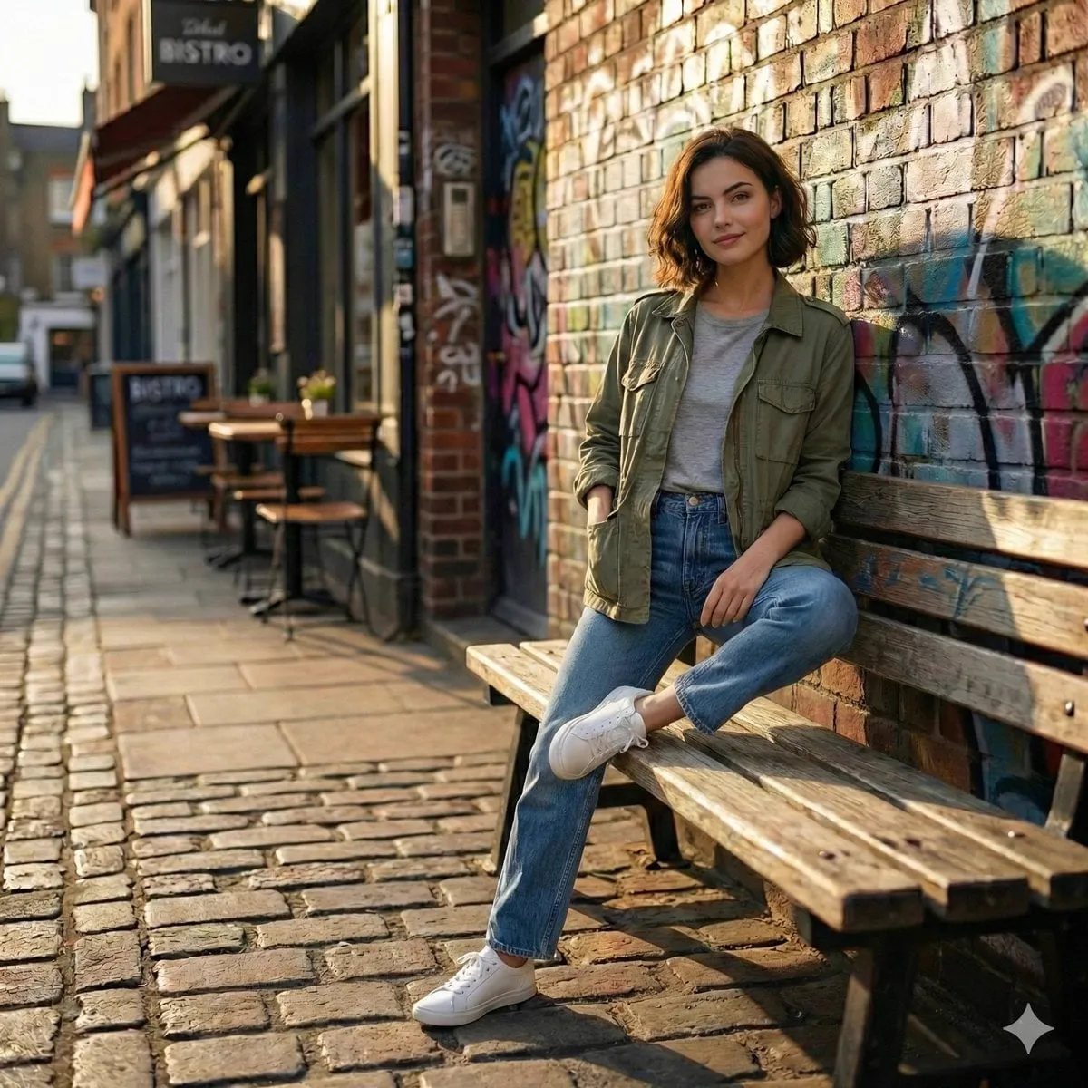 Cinematic realistic street scene, beautiful young woman with short wavy bob… — 2/3