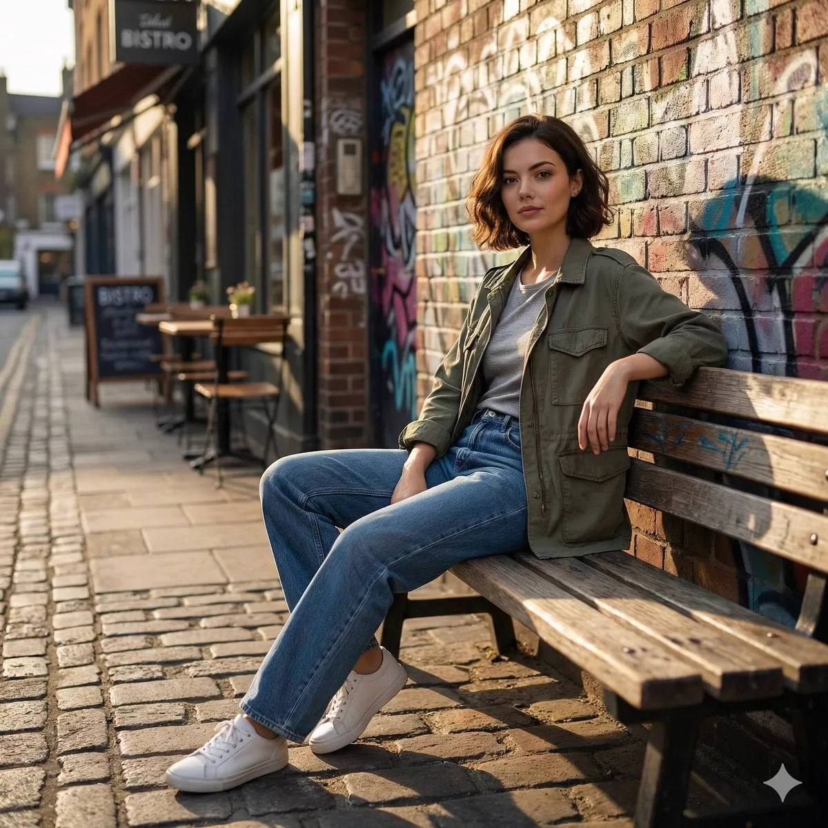 Cinematic realistic street scene, beautiful young woman with short wavy bob… — 3/3