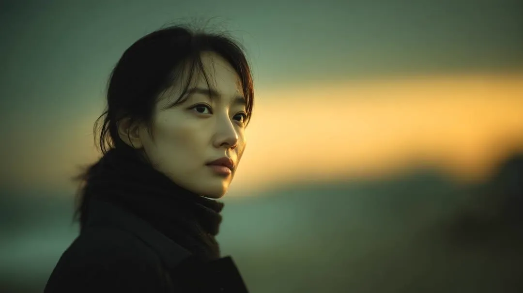 Photorealistic cinematic portrait of a young East Asian woman standing outdoors… — 1/4