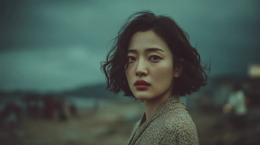 Photorealistic cinematic portrait of a young East Asian woman standing outdoors… — 2/4
