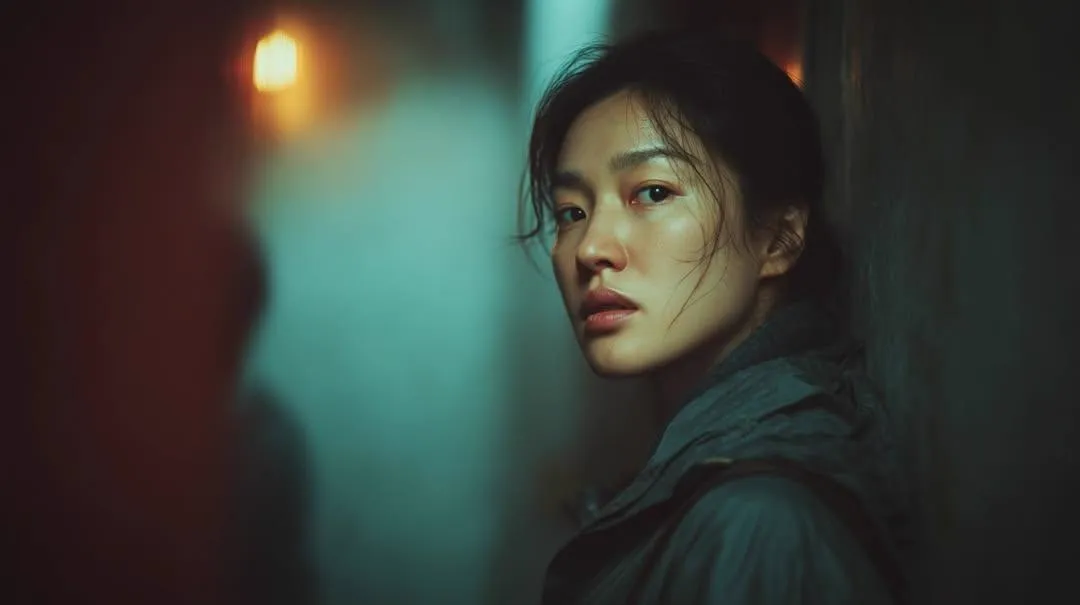 Photorealistic cinematic portrait of a young East Asian woman standing outdoors… — 3/4