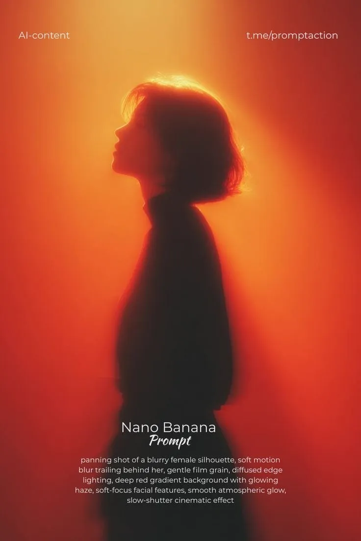 panning shot of a blurry female silhouette, soft motion blur trailing behind…