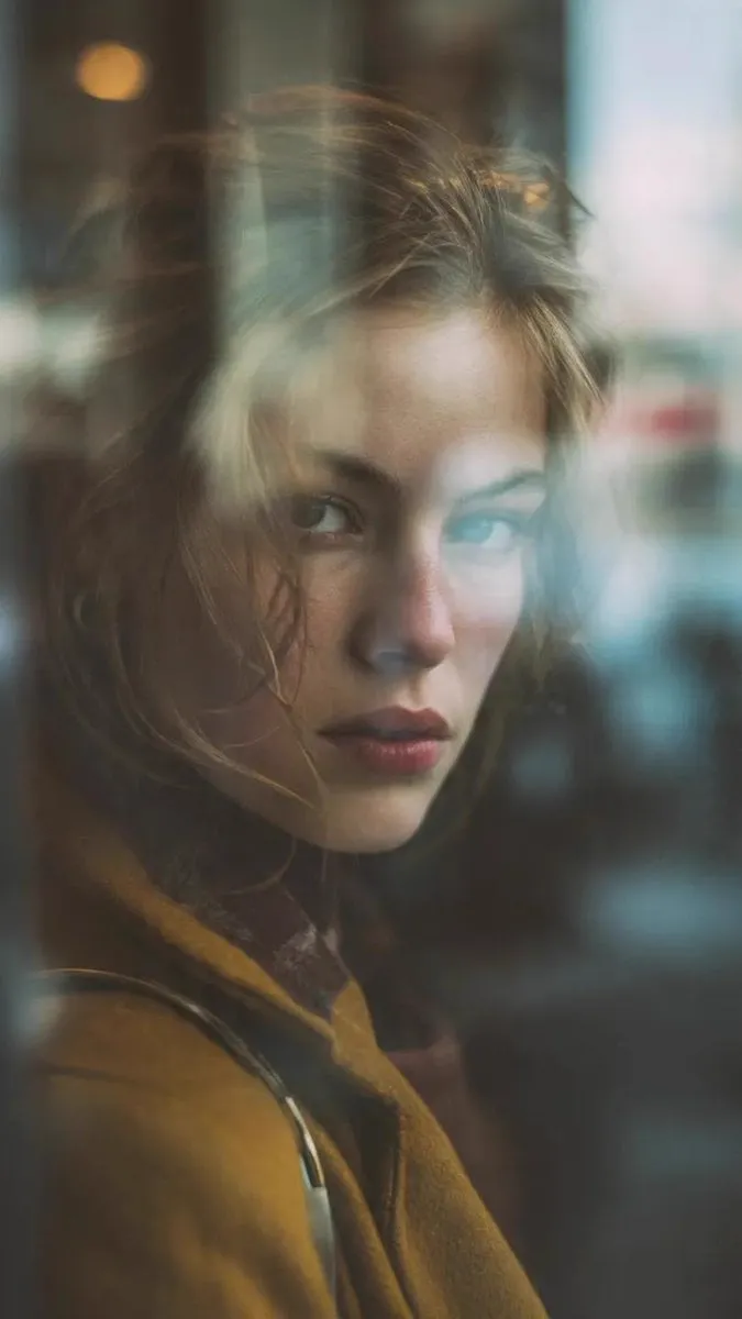 Reflection in glass window, layered composition, subject of a beautiful woman… — 1/2