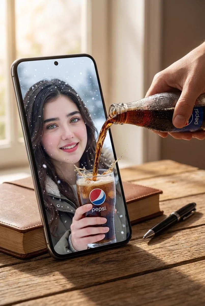 A hyper-realistic surreal composite scene set on a wooden tabletop