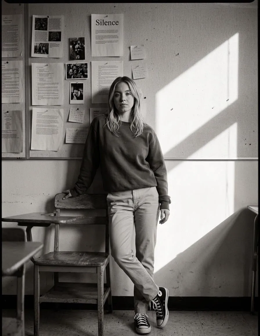 Create a high-contrast black and white portrait in a quiet classroom — 2/2