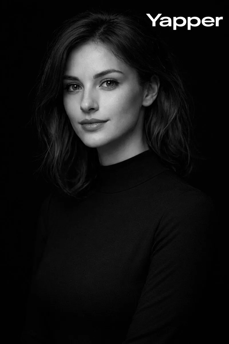 { "prompt": "High-contrast monochromatic studio portrait of a European woman… — 1/3