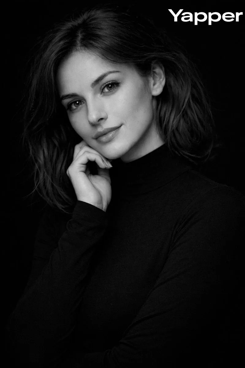{ "prompt": "High-contrast monochromatic studio portrait of a European woman… — 2/3