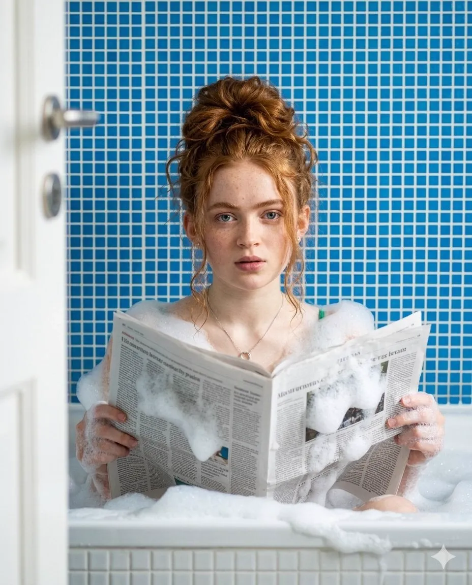 A young blonde Hollywood actress, similar to Sydney Sweeney, appears inside a… — 3/4