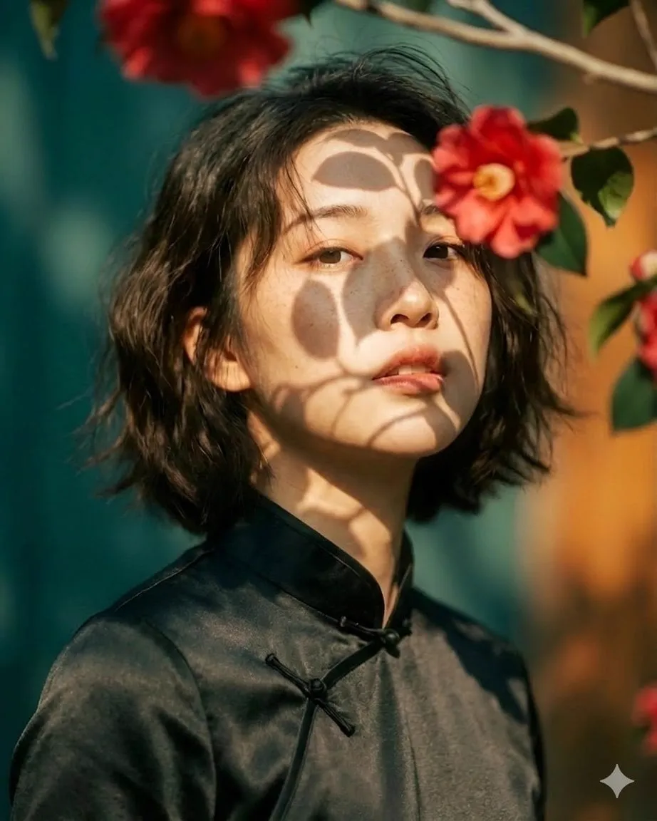 Artistic portrait of an elegant Asian woman wearing a black silk cheongsam… — 1/2