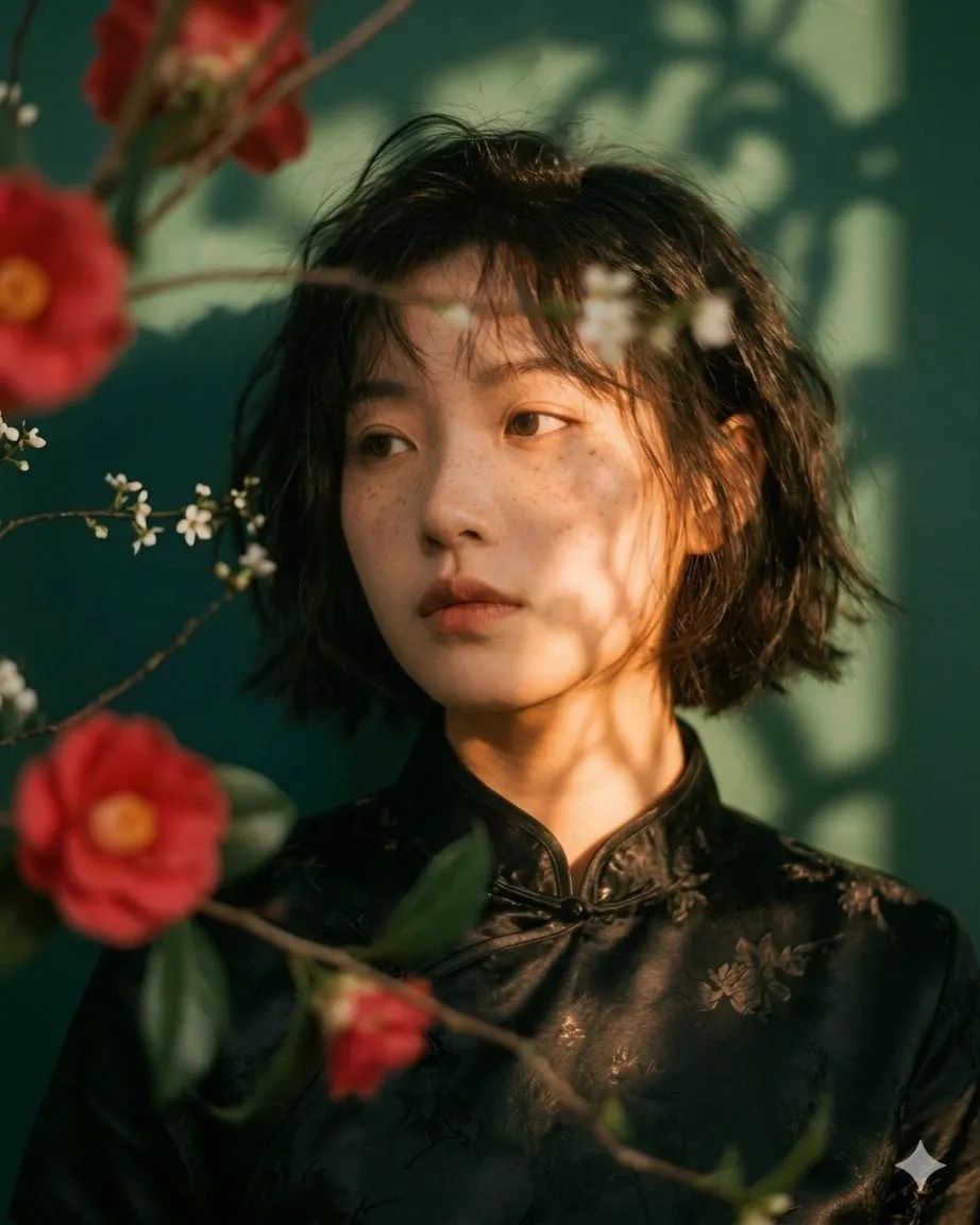 Artistic portrait of an elegant Asian woman wearing a black silk cheongsam… — 2/2