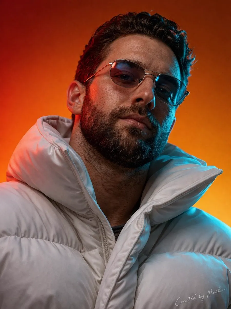Create an ultra-photorealistic cinematic portrait of a man viewed from a…