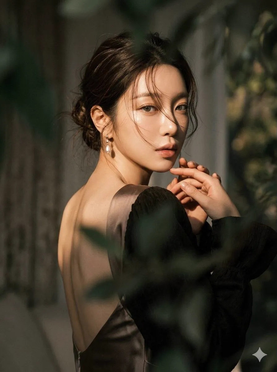 Create a moody, ethereal cinematic portrait of a woman with a dramatic…