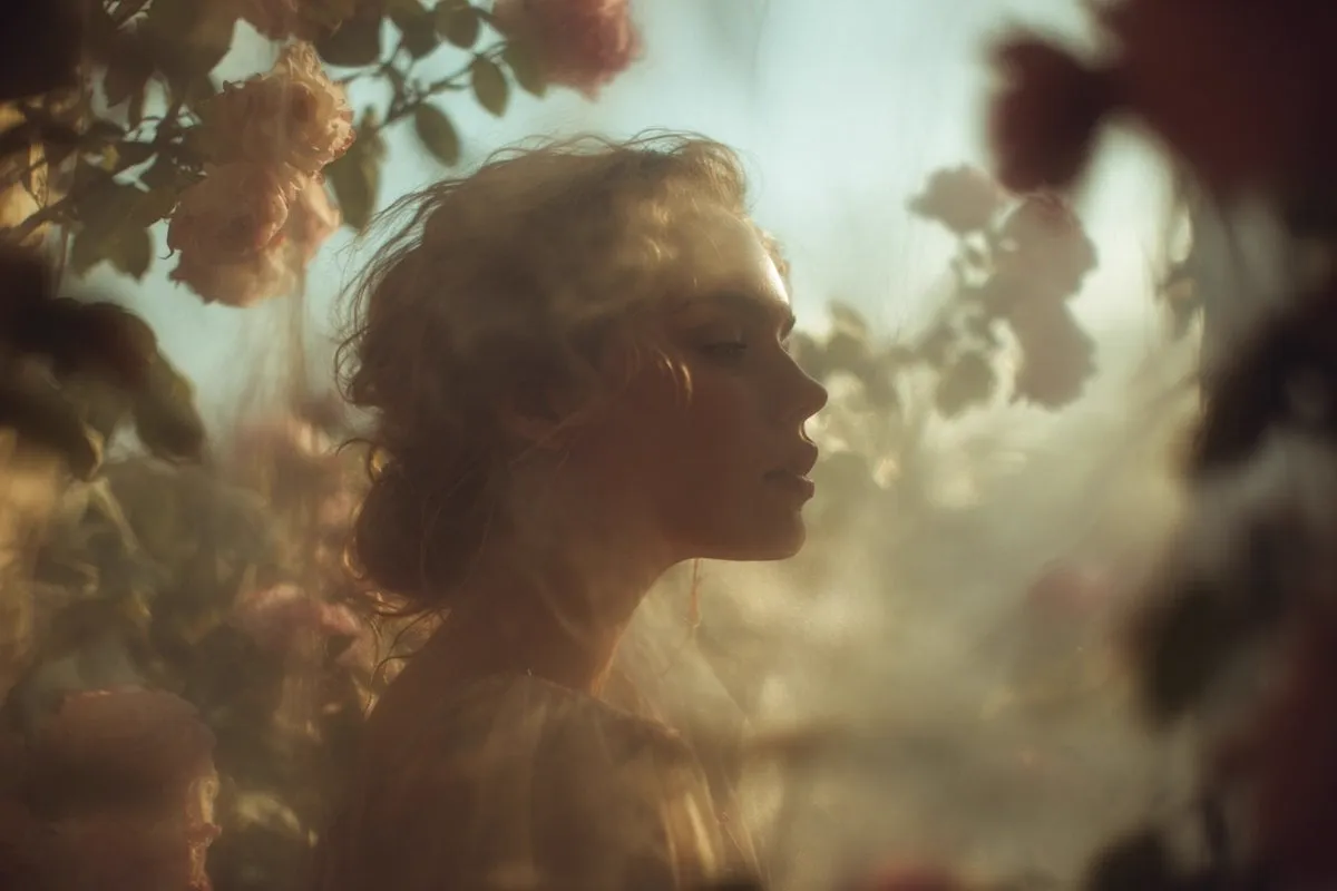 A soft-focus dream photograph of a [subject] in a [setting], seen through…