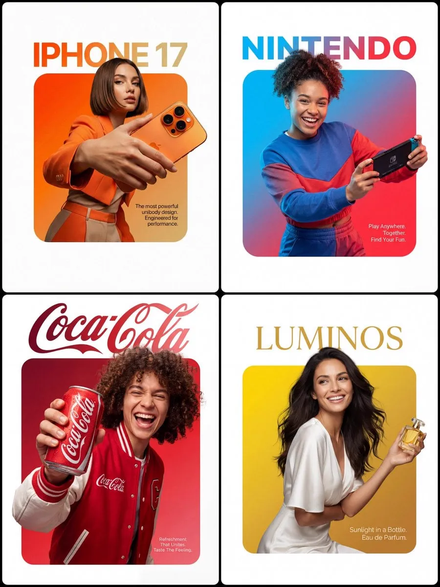 A professional high-end graphic design advertisement composition on a pure…