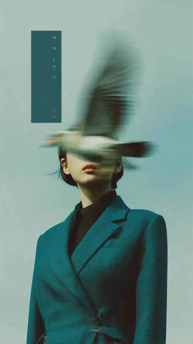Editorial photography, a woman wearing a structured deep teal blazer standing…