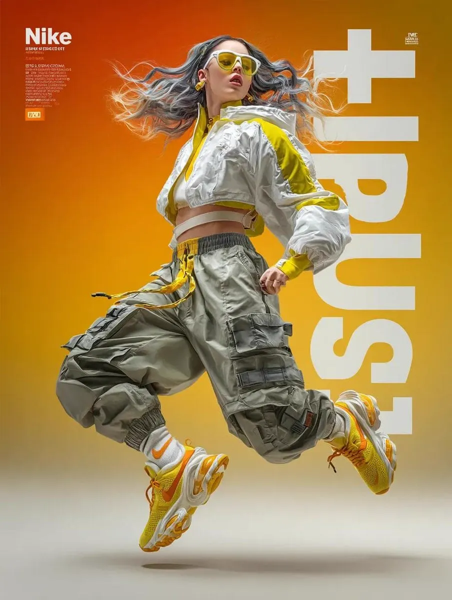 A dynamic fashion advertisement for Nike showing a hyper-realistic model… — 2/2