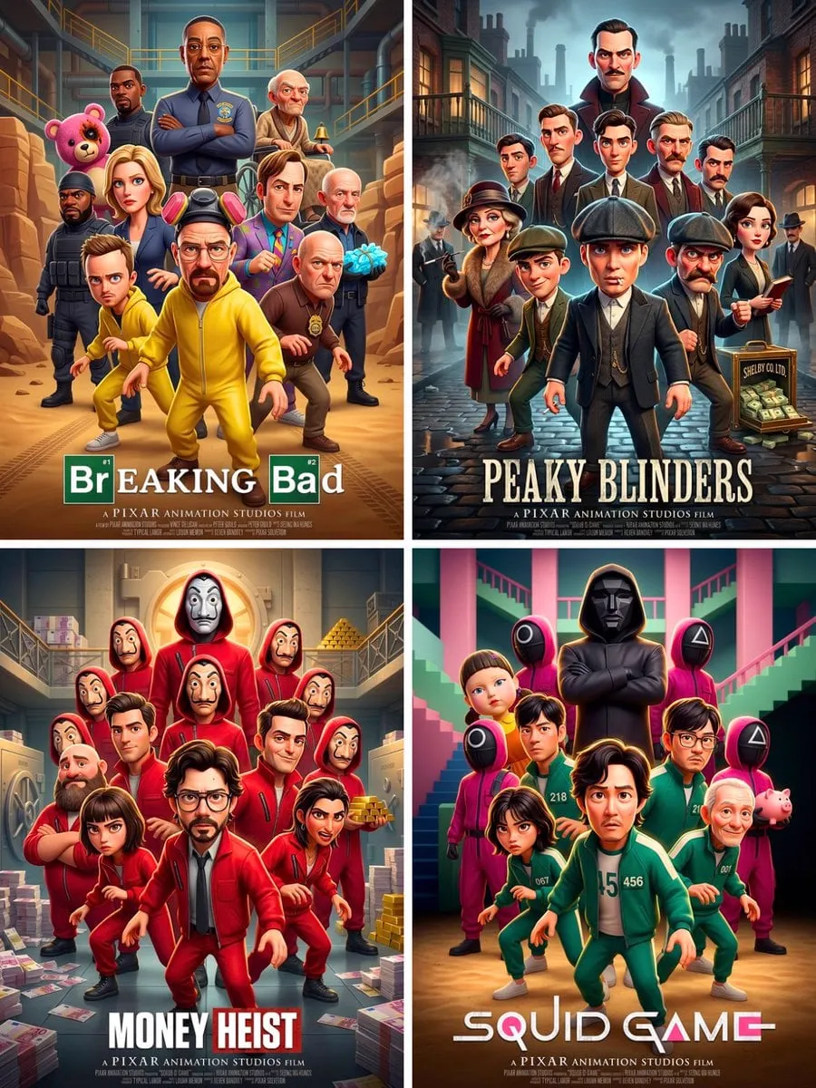 Pixar 3D CGI animated movie poster style, ensemble cast featuring the most…