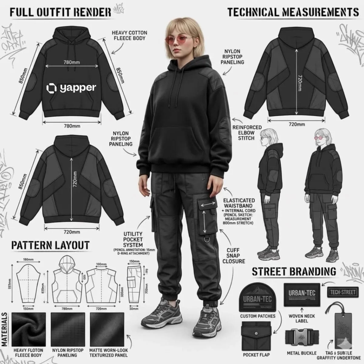 Using the attached image, create a professional industrial fashion design…