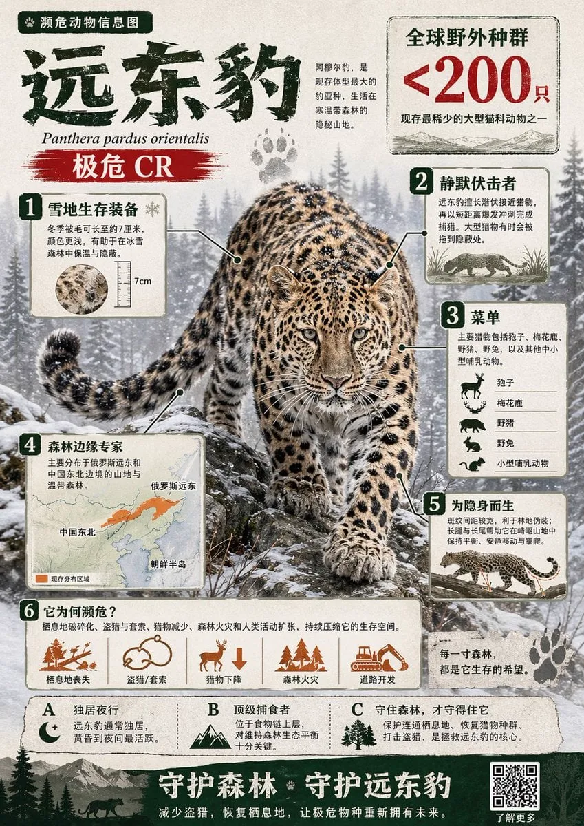 Create a visually rich infographic in Chinese about an endangered animal — 1/2