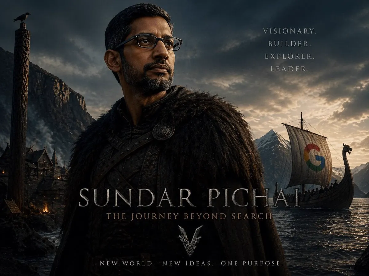 A cinematic epic sci-fi fantasy movie poster featuring three powerful tech… — 3/4