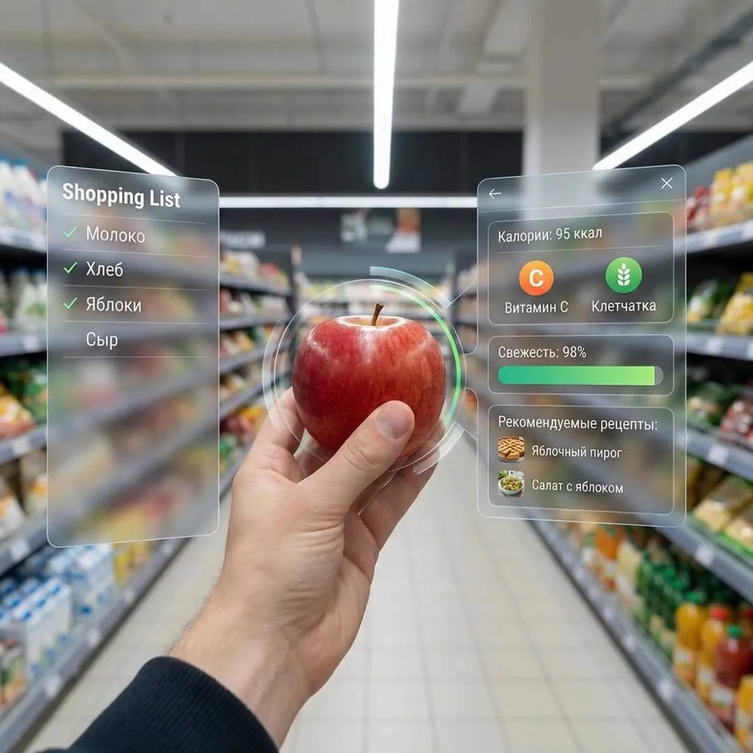 First-person perspective inside a brightly lit supermarket aisle — 2/4
