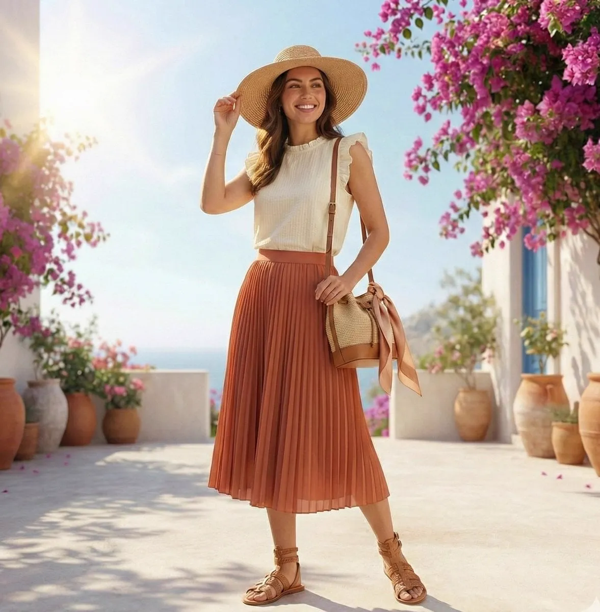 High-fashion summer outfit infographic with color-coordinated floating elements… — 2/2