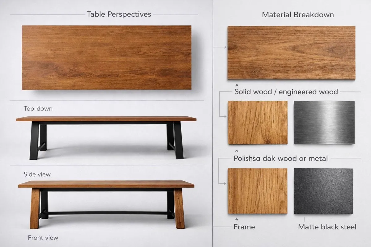 { "objective": "Create a detailed product showcase image of a table design with…