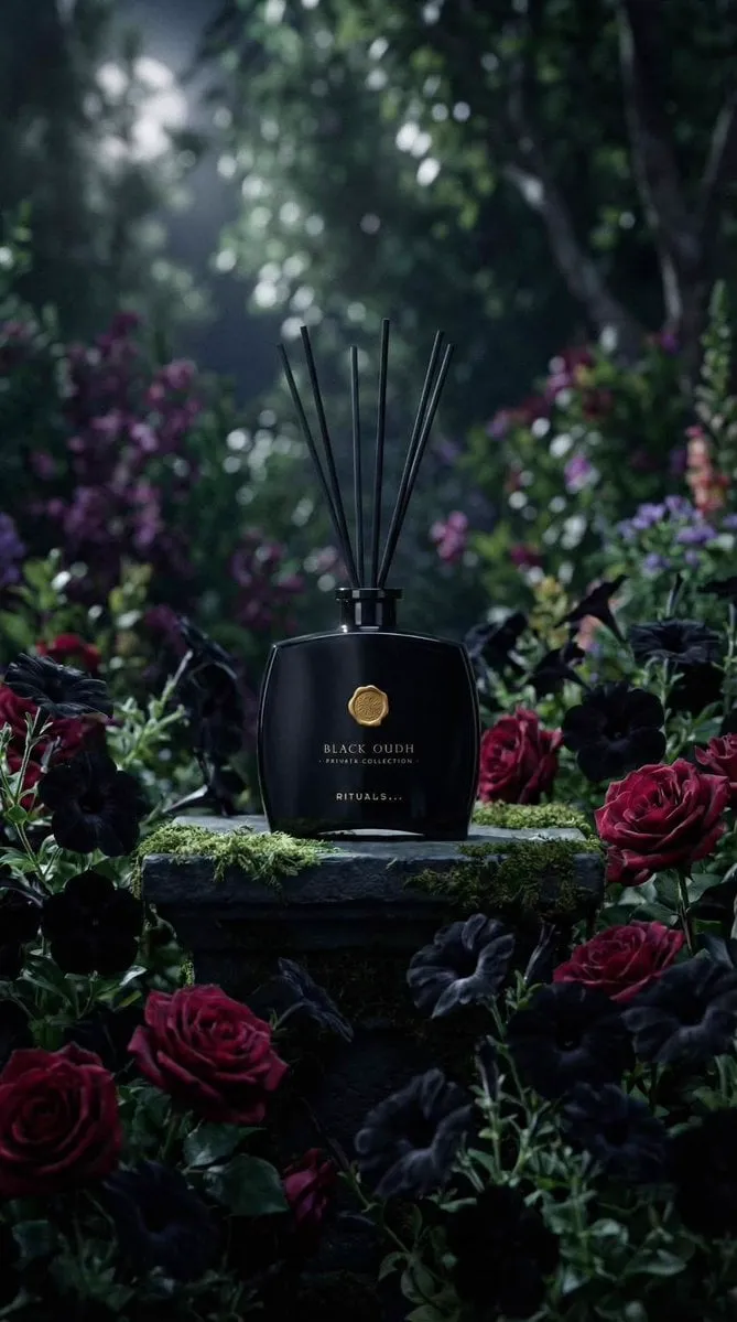 Ultra-realistic luxury product photography of a black glass reed diffuser… — 2/4