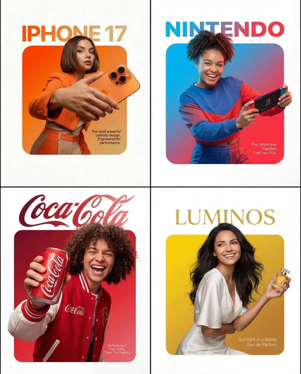 A professional high-end graphic design advertisement composition on a pure…