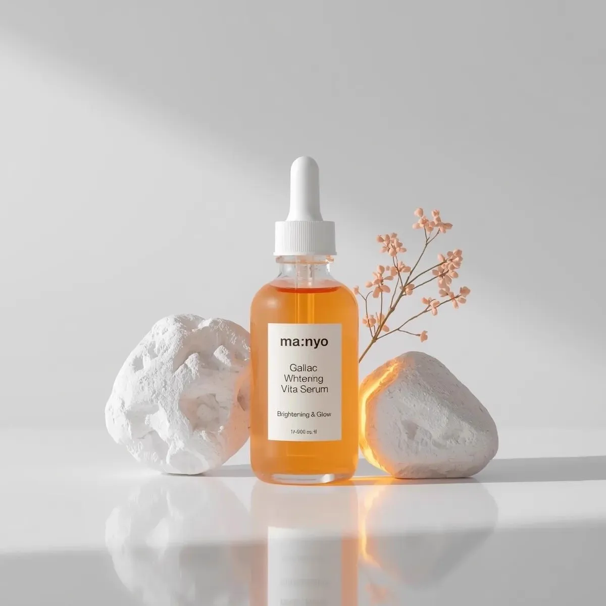 Minimalist studio product photography of an amber glass dropper serum bottle… — 2/4