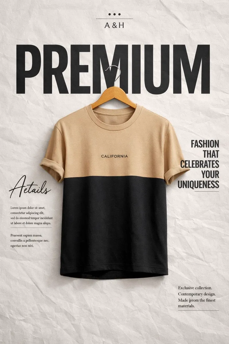 Create a high-end minimalist fashion advertisement poster