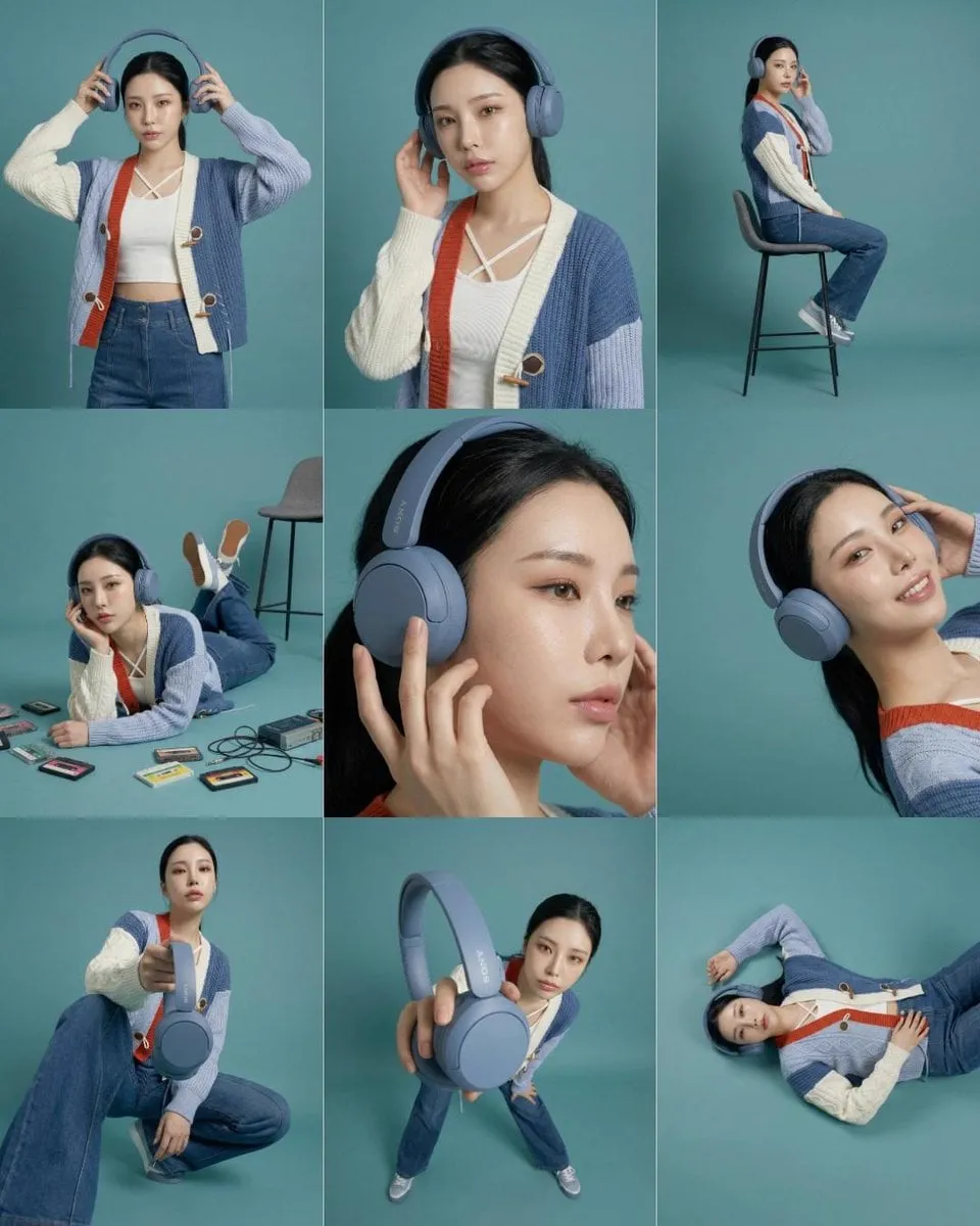 3×3 storyboard grid, nine panels, same subject and outfit, consistent teal…