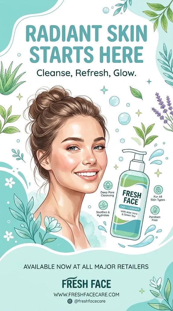 A clean, refreshing vertical advertising poster design for a face wash product,… — 2/2