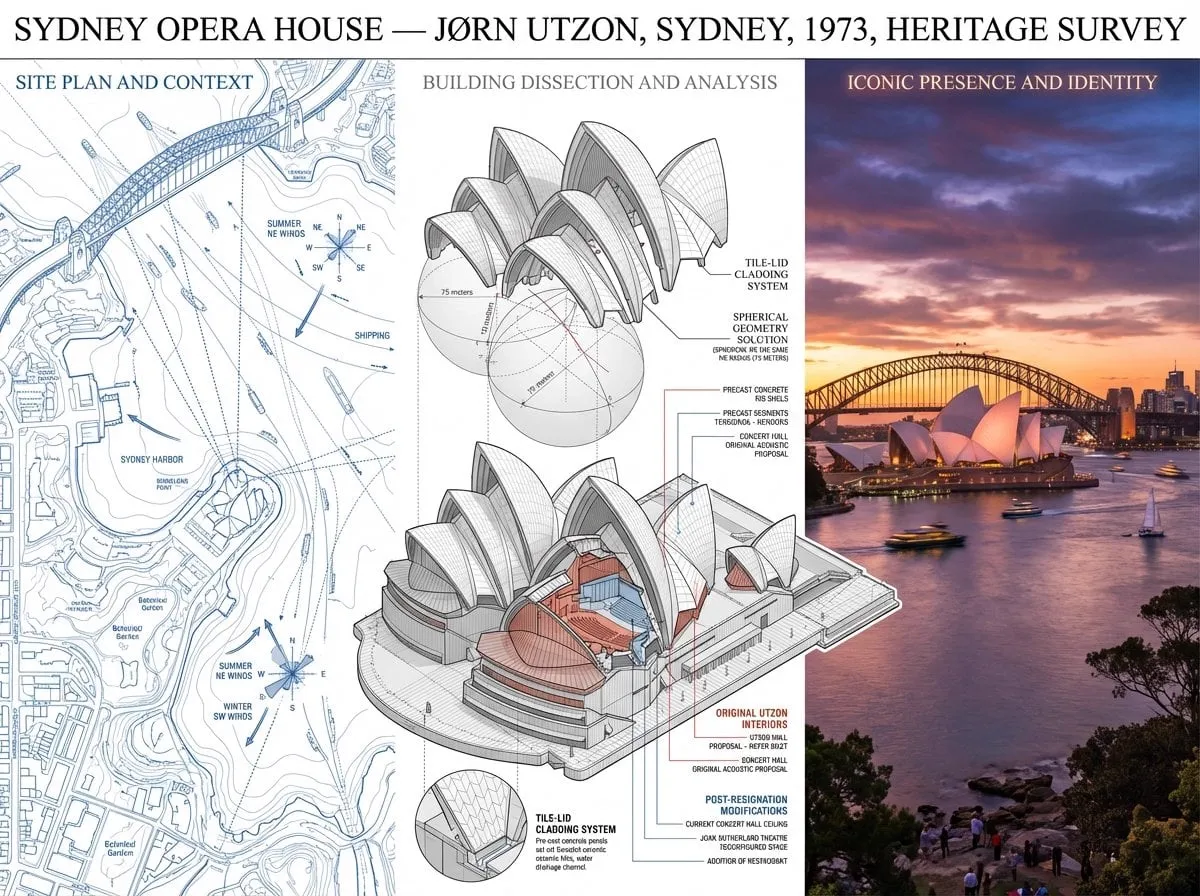 A preservation architect's survey board for [BUILDING / STRUCTURE] — [STYLE /…
