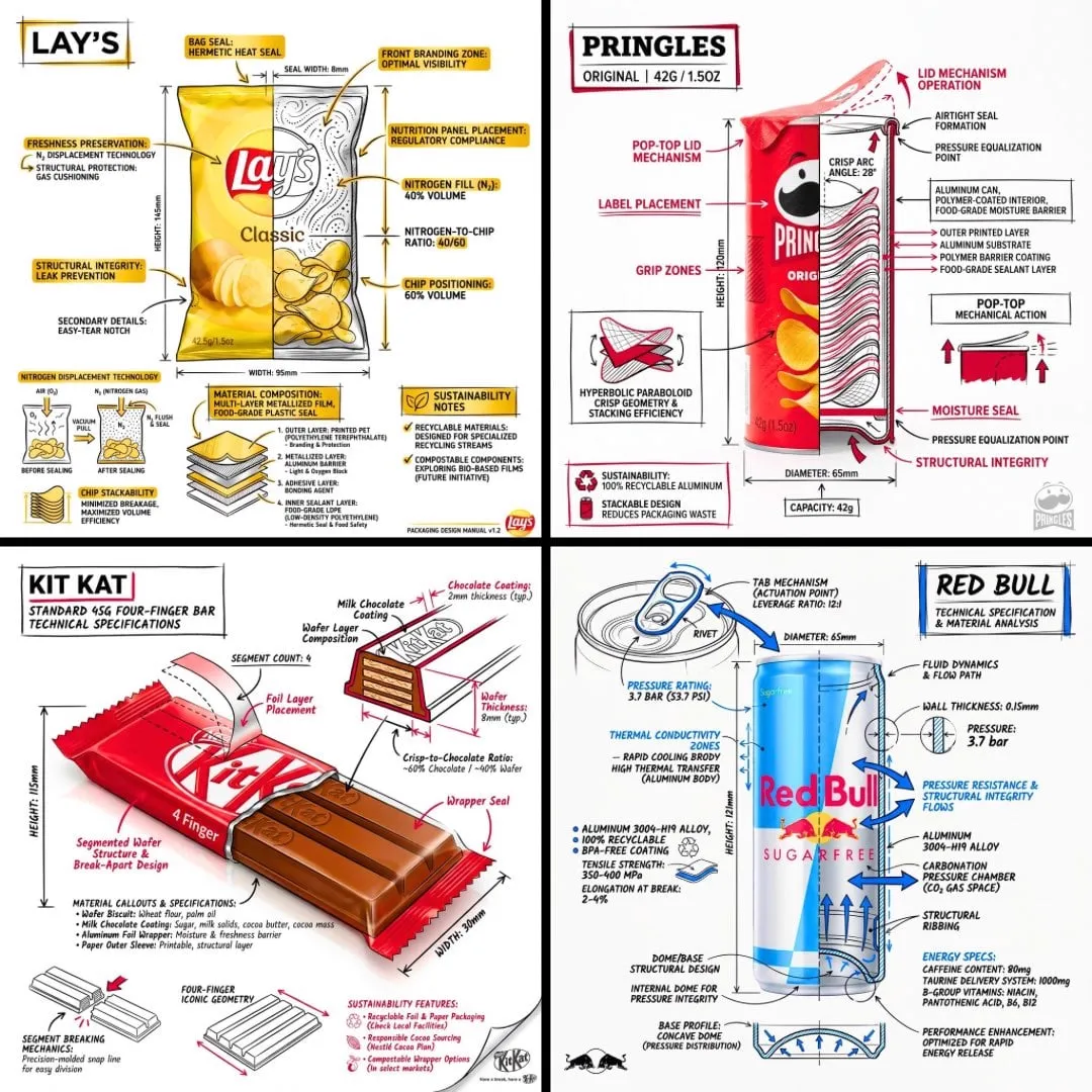 Create a branded technical infographic of a [SNACK], combining a realistic…