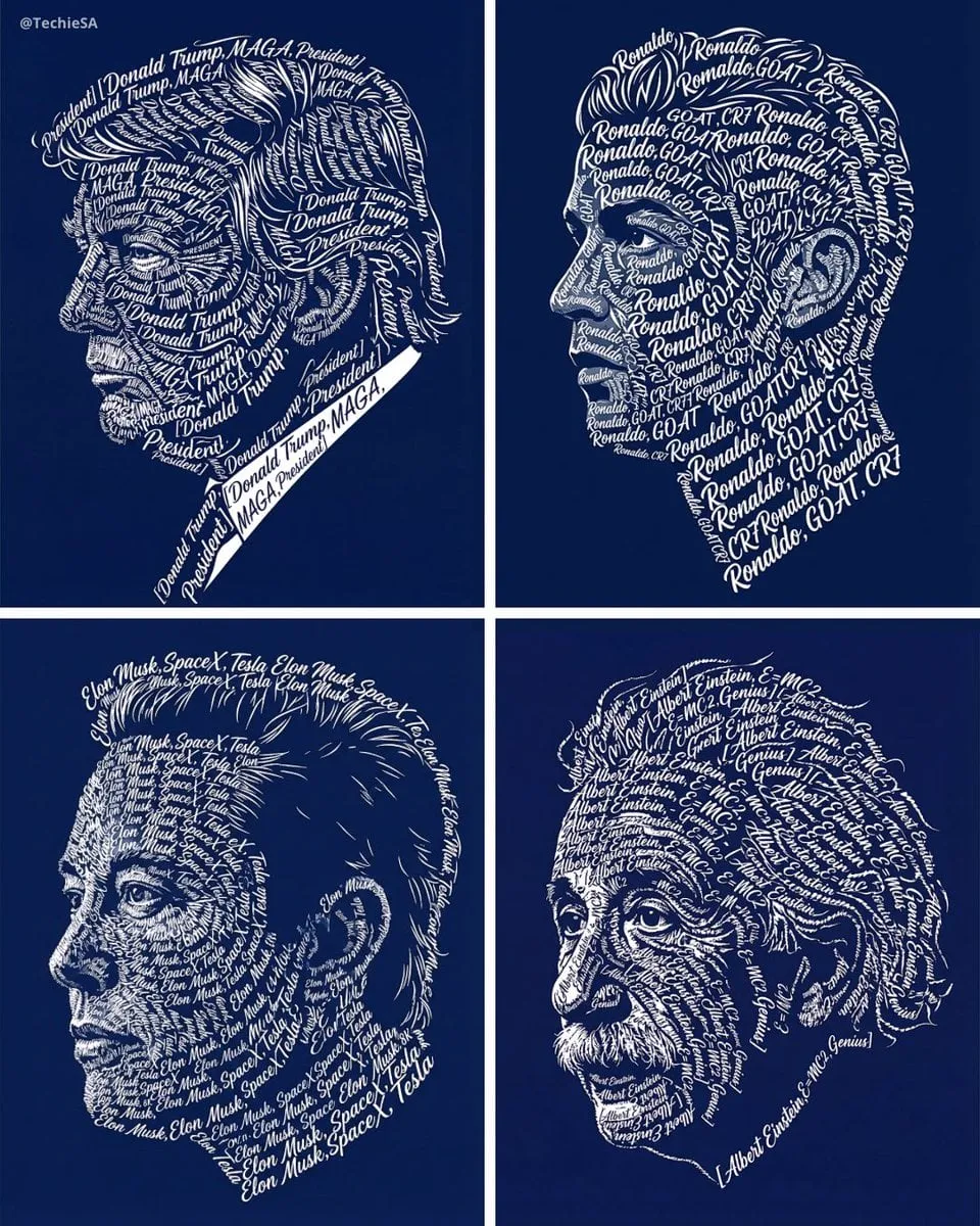 Create a typographic art portrait using the uploaded photo of a person as…