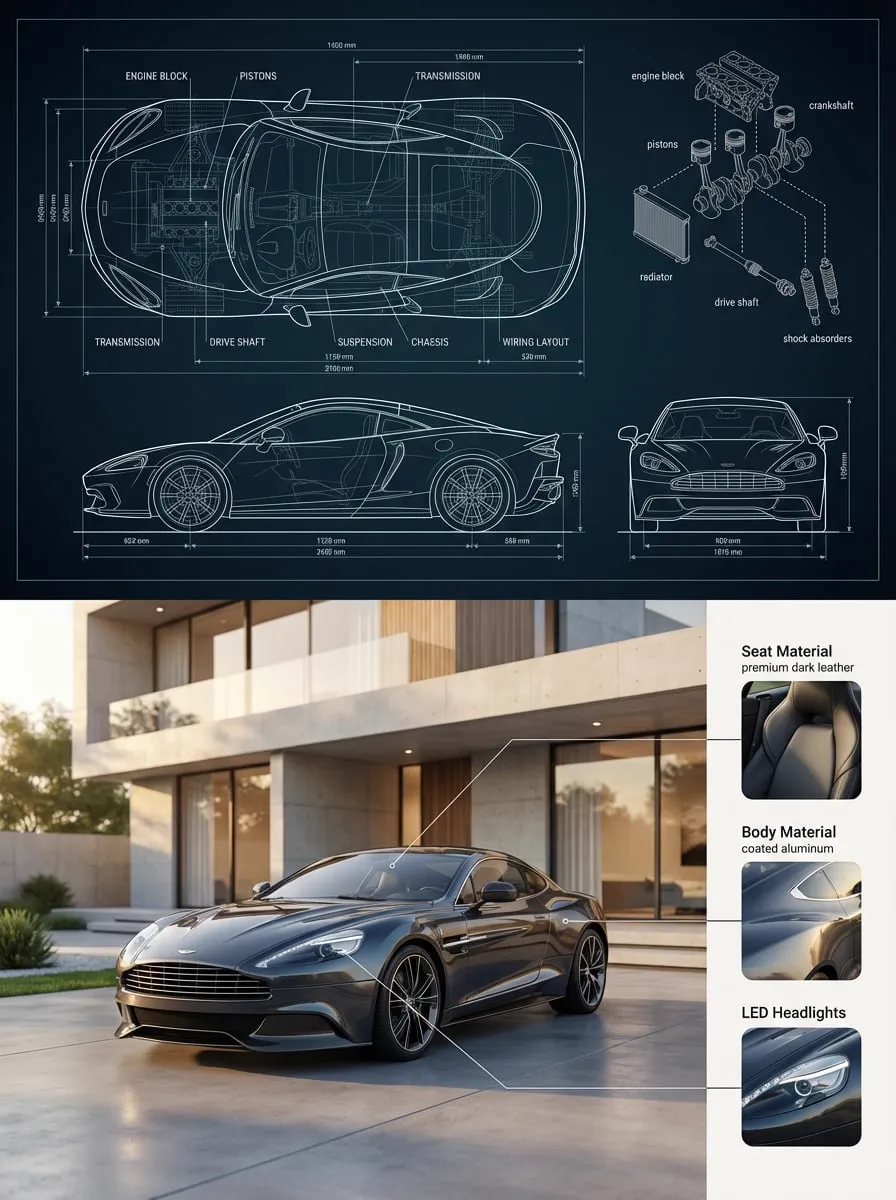 { "objective": "Create a premium split composition showing a detailed…