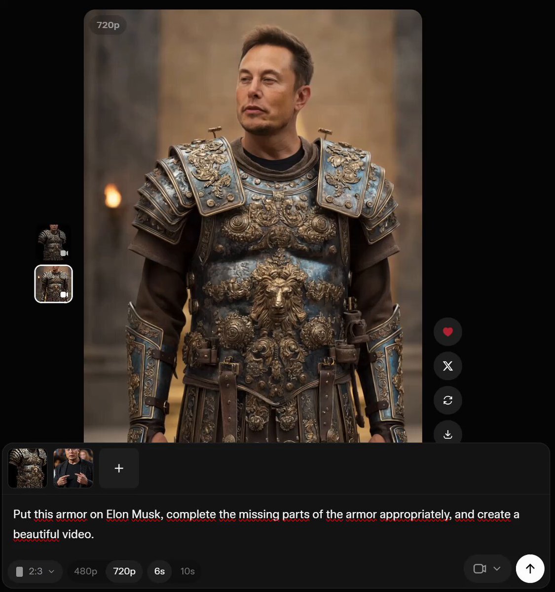Grok Imagine armor video generation prompt