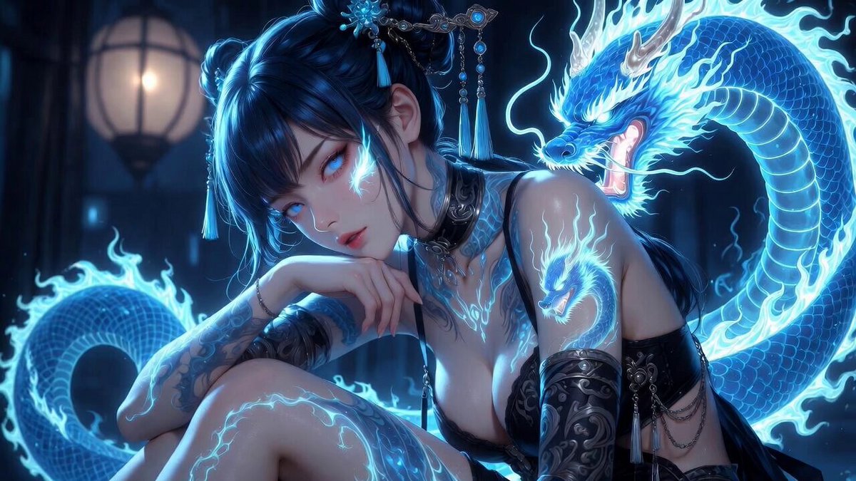 Detailed Anime Cyberpunk Dragon Woman Video