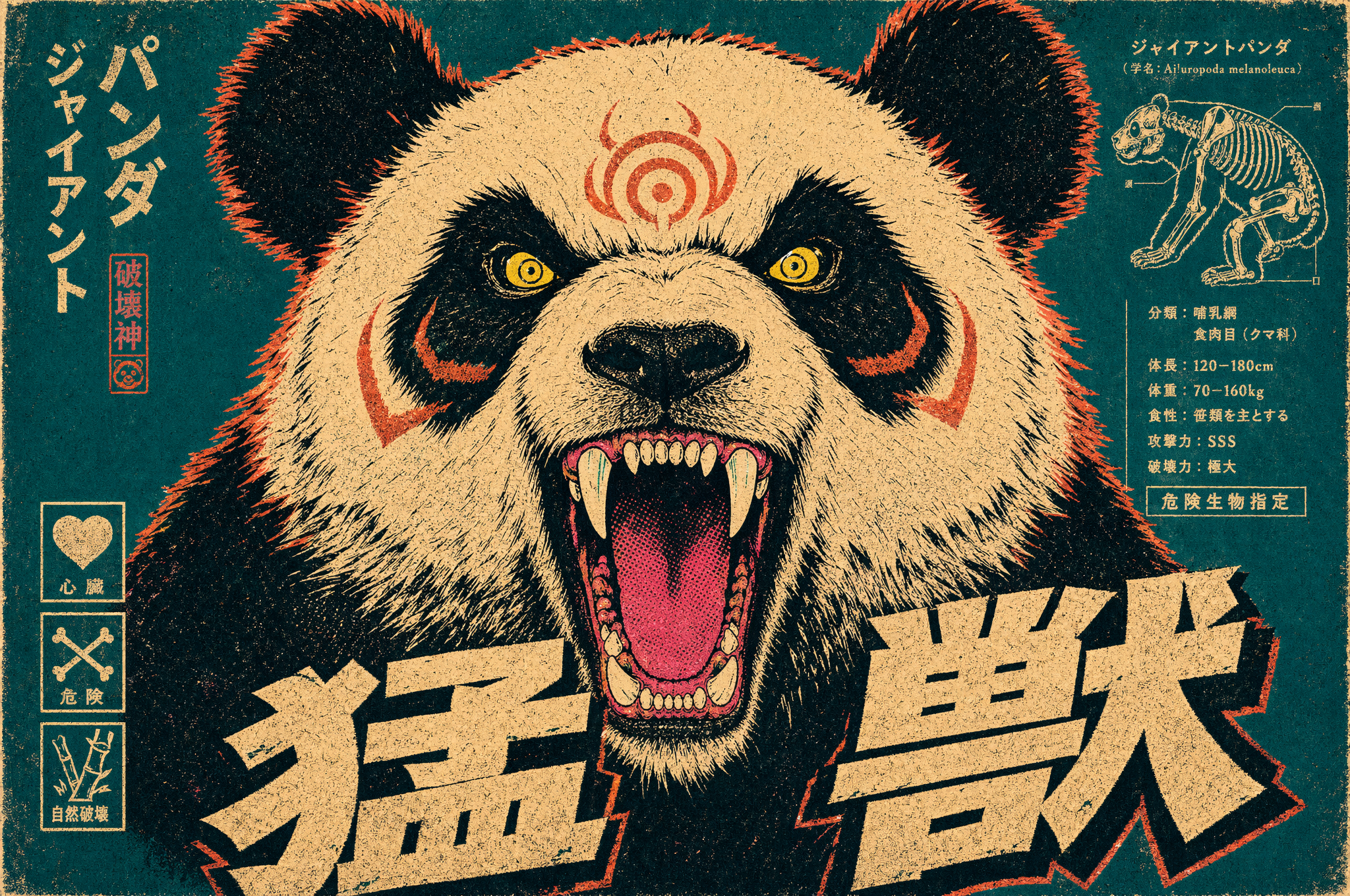 Bold graphic illustration poster design, Japanese street art meets vintage...