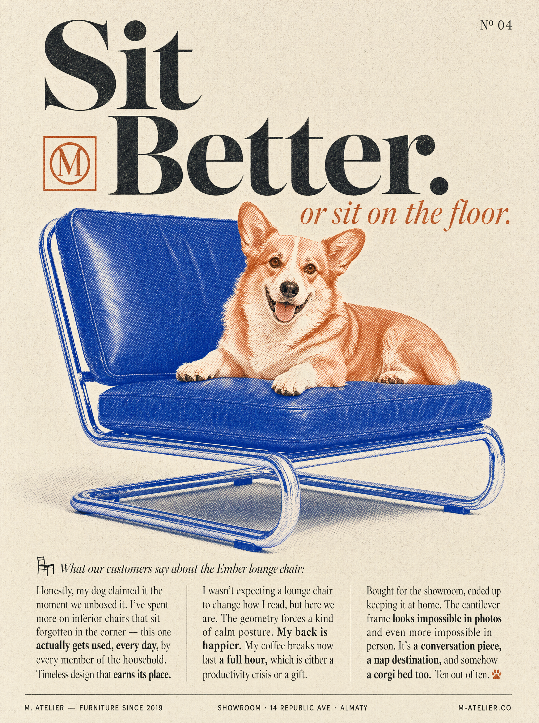 Vertical editorial poster in the style of a premium design magazine spread